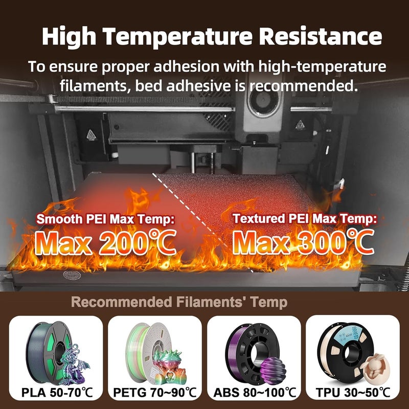IdeaFormer-3D لوحة بناء PEI ذات نسيج ناعم لطابعة Elegoo Centauri Carbon، ورقة PEI مرنة من الفولاذ الربيعي لطابعة Elegoo Centauri Carbon 3D - Image 4